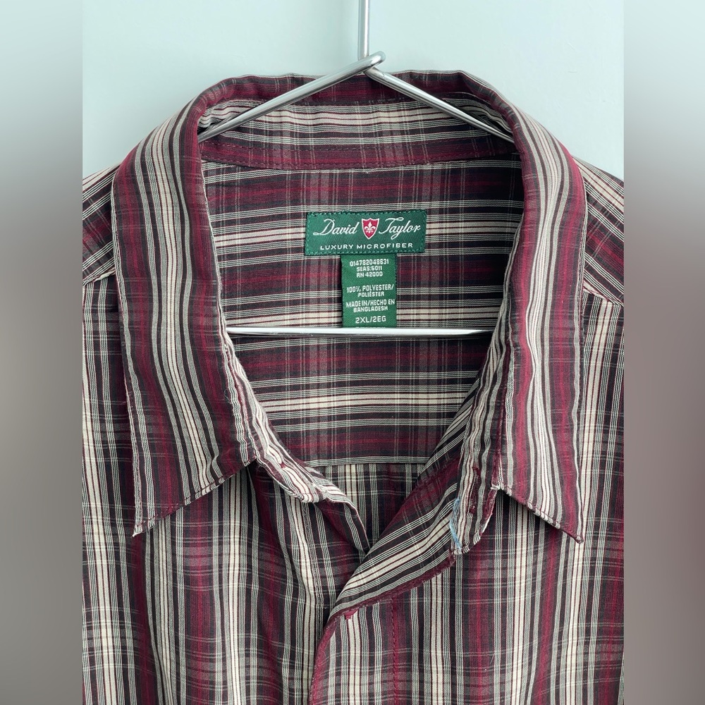 David Taylor Shirt Mens 2XL Luxury Microfiber Long Sleeve Striped Button Up